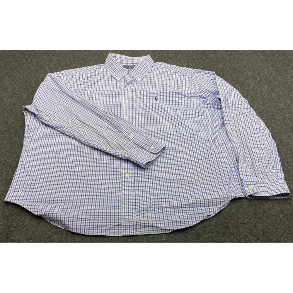Ralph Lauren Button Down Shirt Mens XXL Blue Gingham Classic Fit Cotton LS
